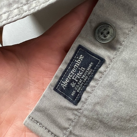 Abercrombie & Fitch Stretch Cotton Canvas Utility Chest Pocket Shirt Gray Drab - Picture 6 of 7